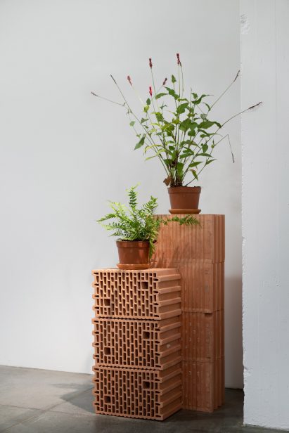 Plants on red brick pedestals