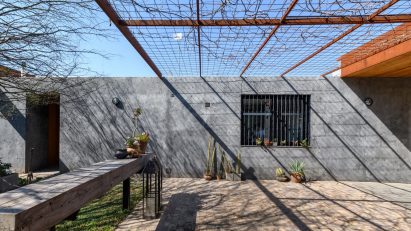 Patios between the concrete structures