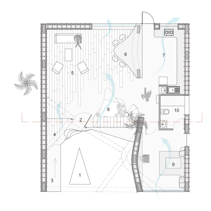 ground floor plan of Pirouette House by wallmakers