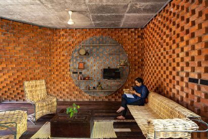The living area has hard wood floors