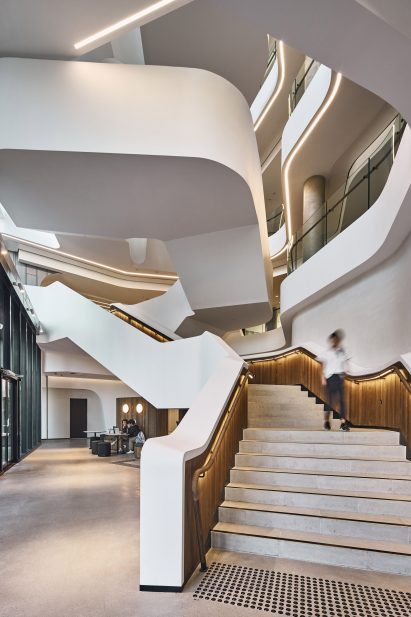 The interior of Deakin Law School has a white finish