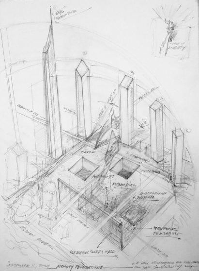 Sketch by Daniel Libeskind of World Trade Centre site masterplan