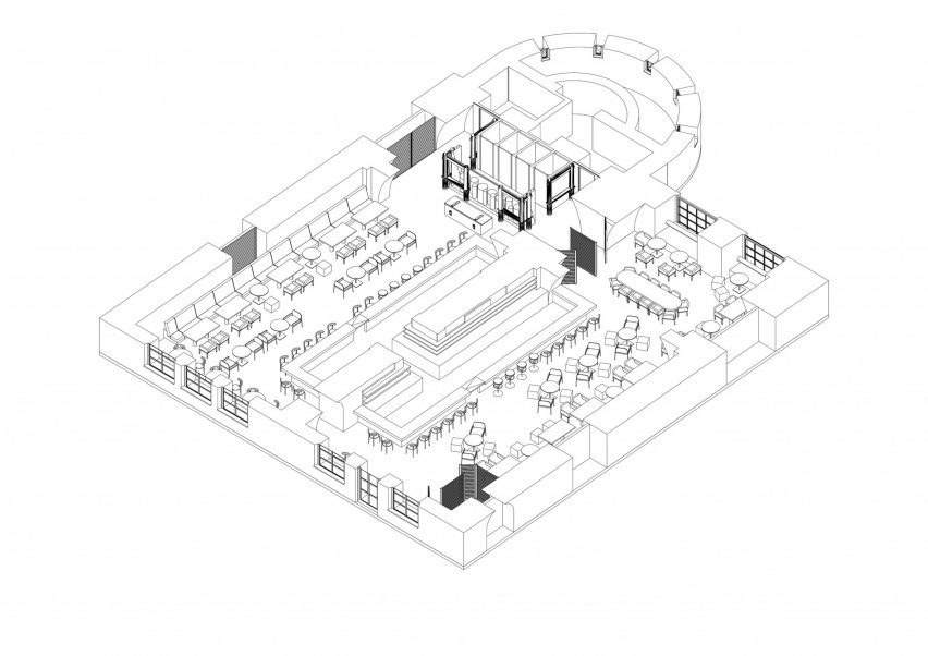 Axonometric drawing of Virgin Izakaya Bar by YODEZEEN
