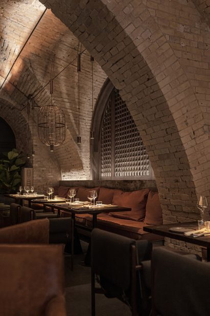 Brick arches across the walls and ceiling of Virgin Izakaya Bar