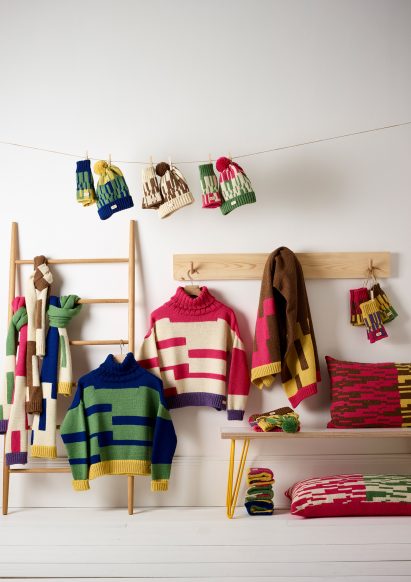 A photograph of wool accessories and garments