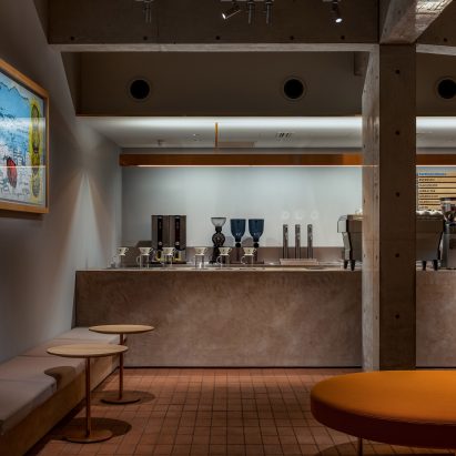 Coffee shop with concrete walls