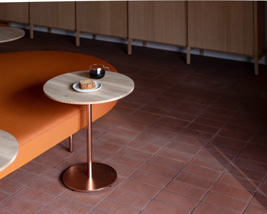 Brick flooring in coffee shop