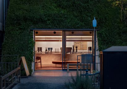 Coffee shop in grassy hill