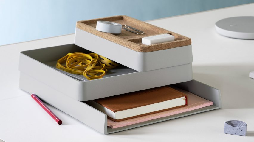 A photograph of the Arrange Desktop Series in configuration 1 / grey