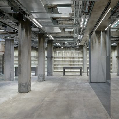 The store has concrete interiors