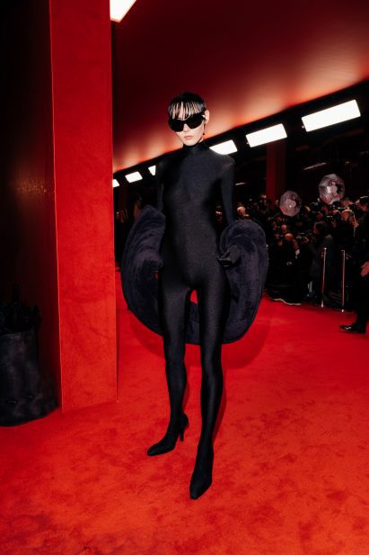 Model pictured at the fake premiere of the simpsons balenciaga