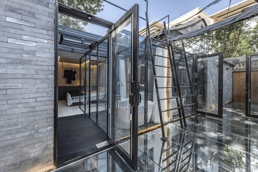 A mirrored courtyard