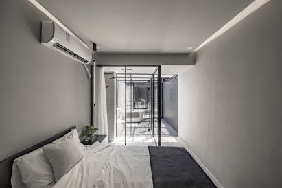 Minimalist bedroom and bathroom
