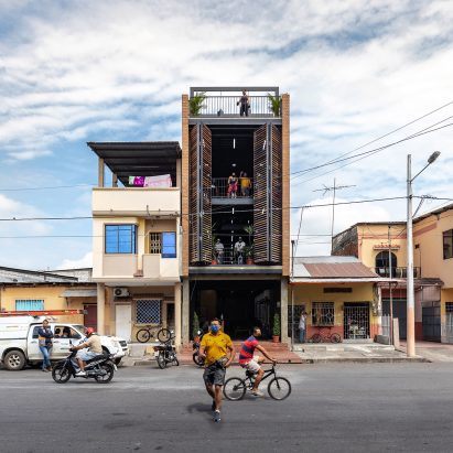 Giant shutters front Bardales fitness centre in Ecuador by Natura Futura