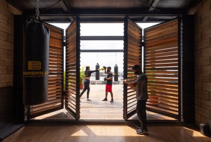 Giant shutters front Bardales gym
