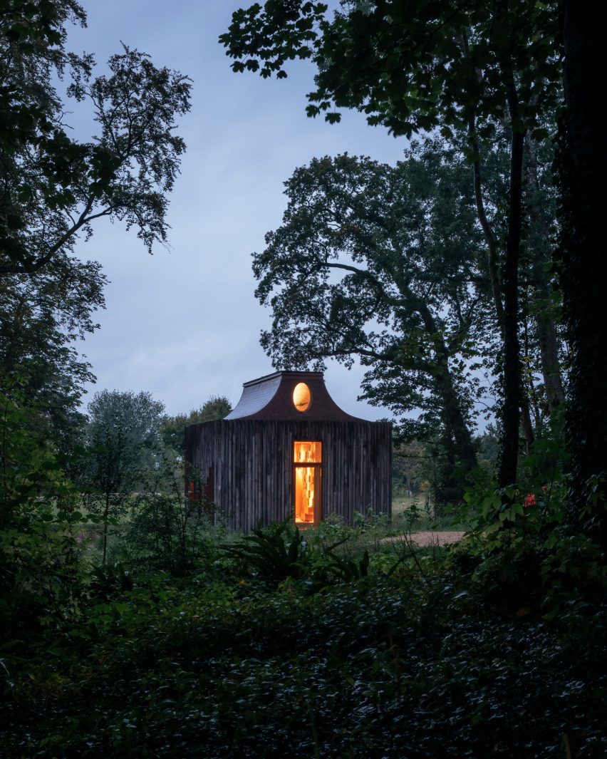 Night view of The Beezantium by Invisible Studio at The Newt in Somerset
