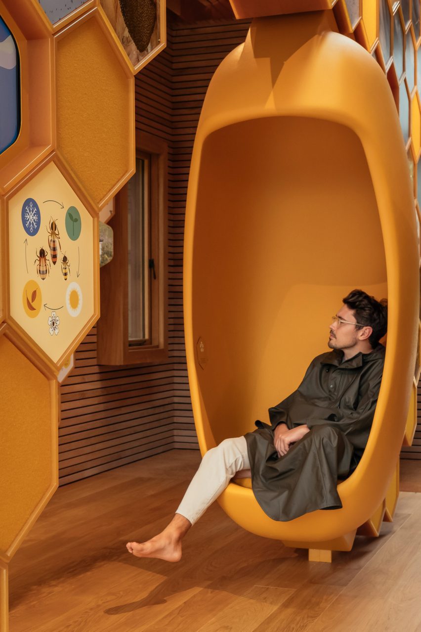 Pod seat in The Beezantium by Invisible Studio at The Newt in Somerset