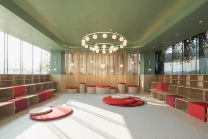 Bund Post Office designed by Yatofu features red, white and green interiors