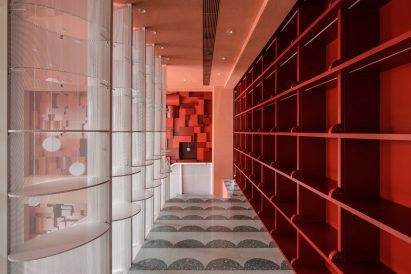 Bund Post Office designed by Yatofu features red, white and green interiors