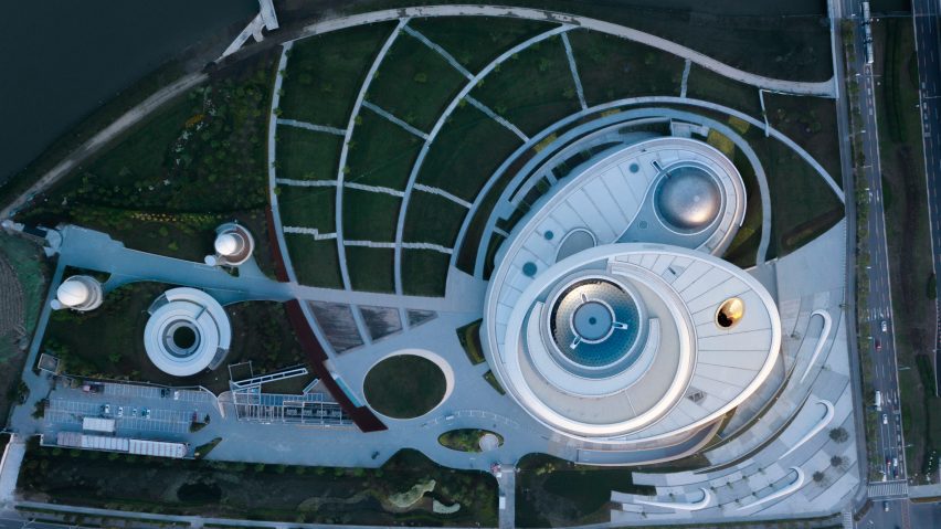 Aerial view of a large circular astronomy museum