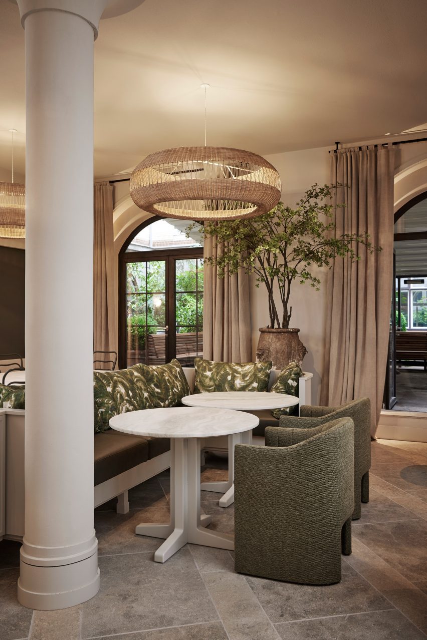 Green fabrics in Esmée restaurant by Space Copenhagen