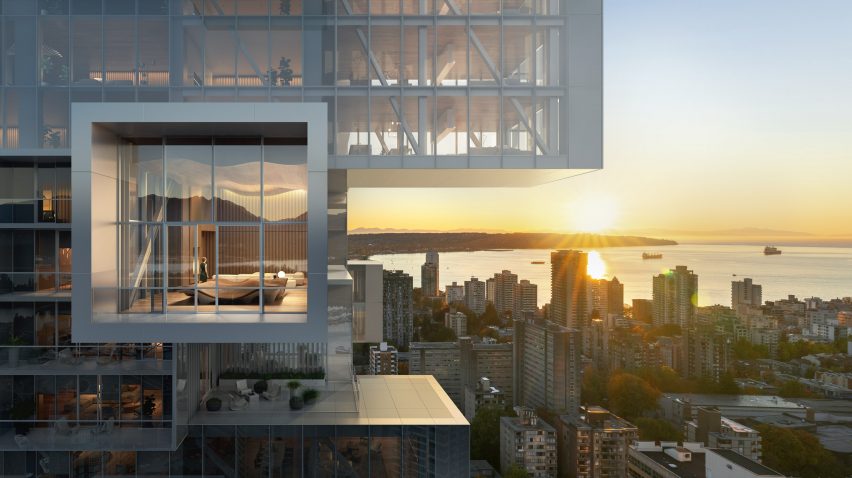 Jenga-style cantilevered elements of the building