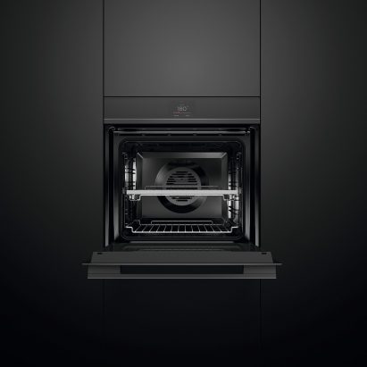 A black touch screen oven by Fisher & Paykel