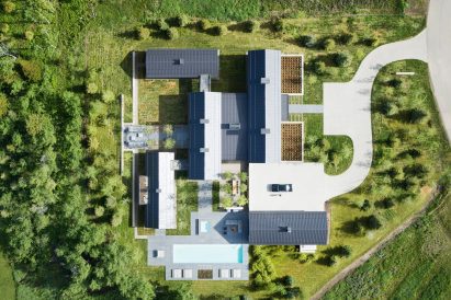 An aerial view of Five Leaves