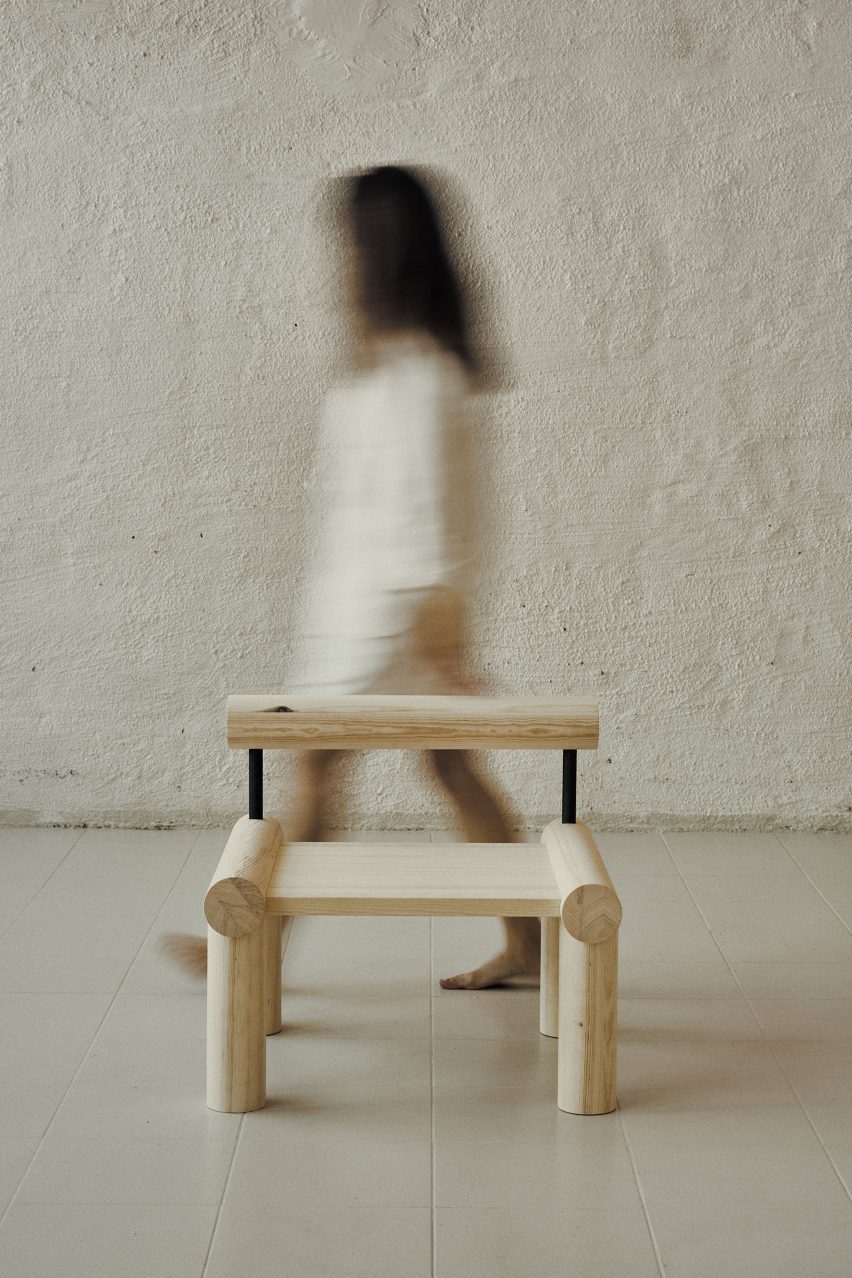 Kvarv pine lounge chair by Kathrine Hovind at Ny Normal exhibition by Fold Oslo