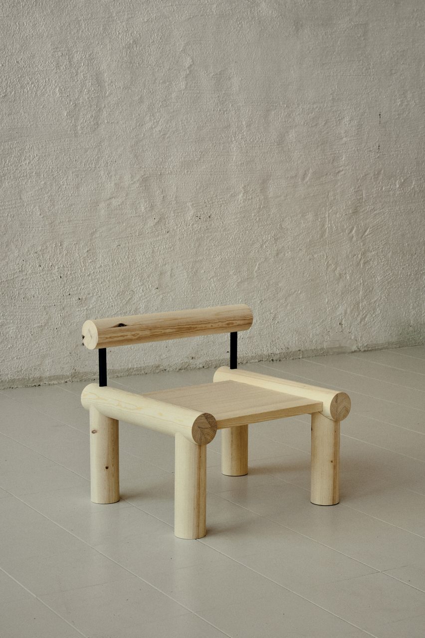 Kvarv pine lounge chair by Kathrine Hovind at Ny Normal exhibition by Fold Oslo