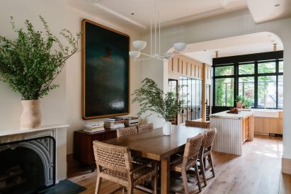 Dining area with vintage and contemporary furnishings