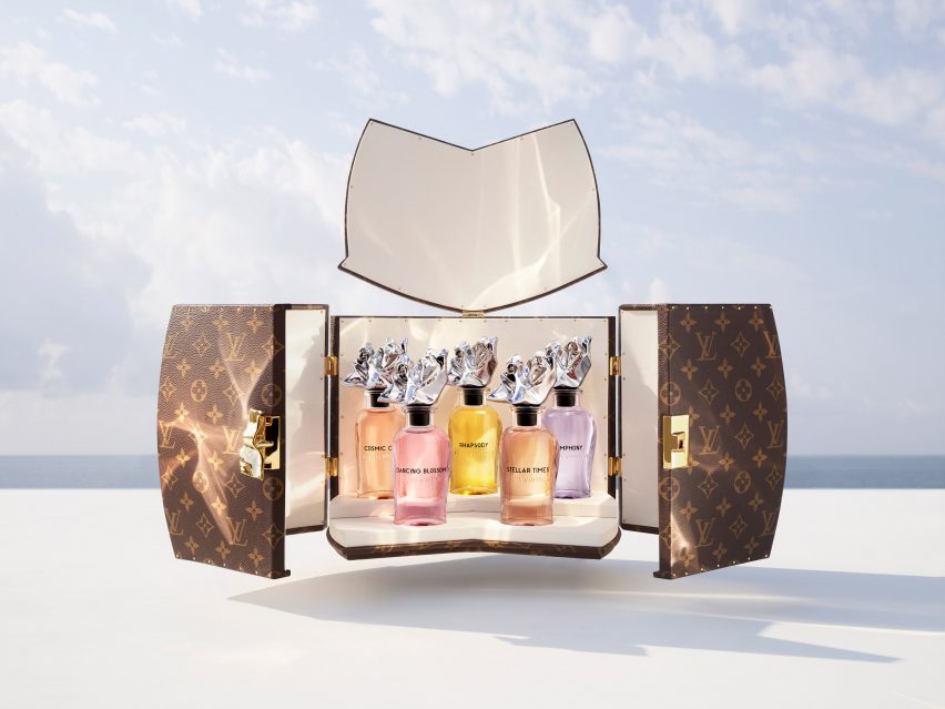Five perfume bottles designed by Frank Gehry for Louis Vuitton