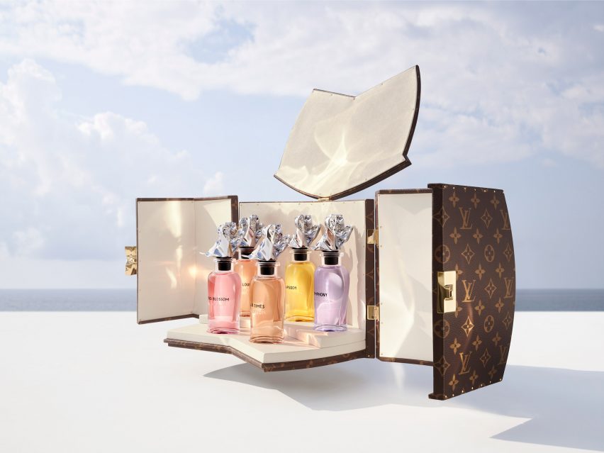 Five perfume bottles designed by Frank Gehry for Louis Vuitton