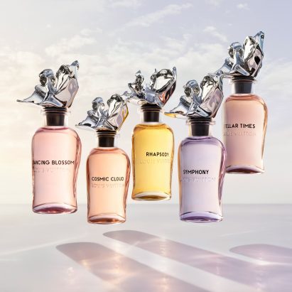 Five perfume bottles designed by Frank Gehry for Louis Vuitton
