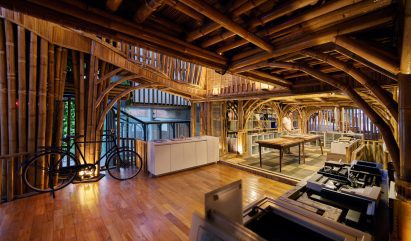 Inside Jakarta bamboo building
