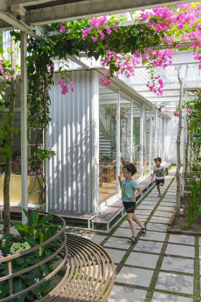 Teaching spaces open out to the gardens and courtyards