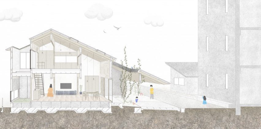 Section of Imaise House by Tatsuya Kawamoto + Associates