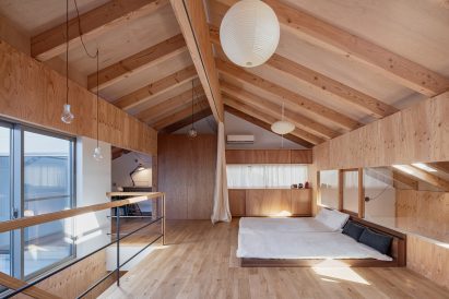 A wooden Japanese bedroom