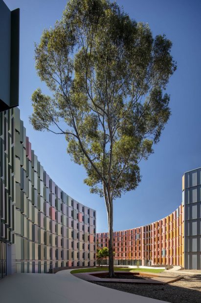 The buildings at La Trobe University have a curving form