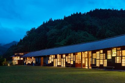 The windows at Kamikatsu Zero Waste Center glow at night
