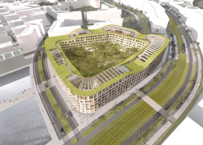 An aerial render of Living Landscape