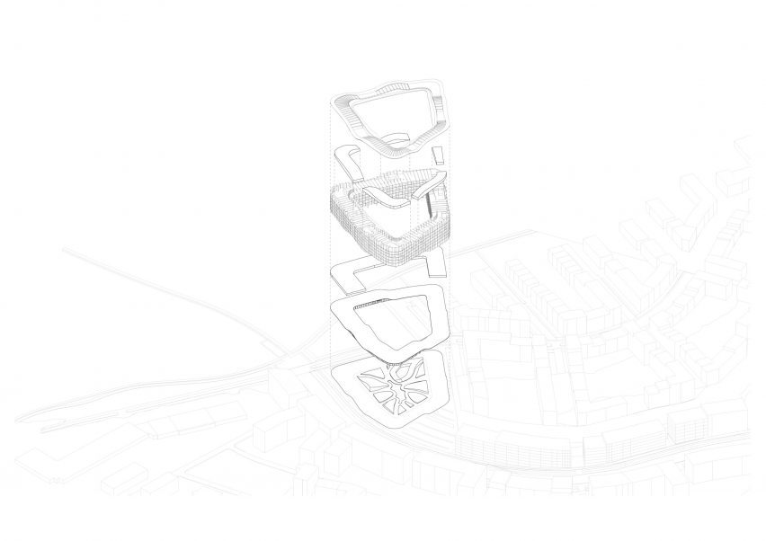 Axonometric of Living Landscape by Jakob+MacFarlane and T.ark