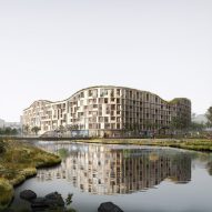 A render of a cross-laminated timber building