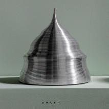 A silver coloured aluminium sculpture