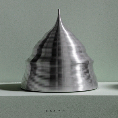A silver coloured aluminium sculpture