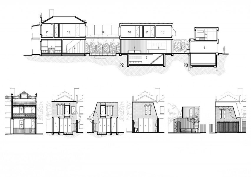 Fitzroy Bridge House section and elevations