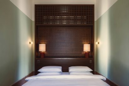 Dark wooden interiors in a guest room
