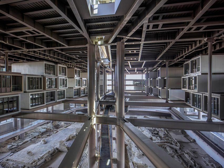 Steel pillars inside the hotel