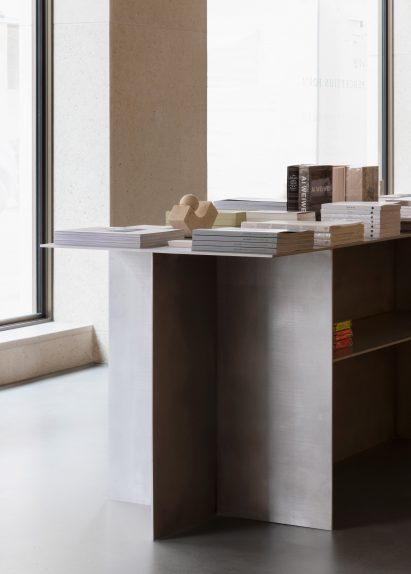 Detail of stone table in bookstore