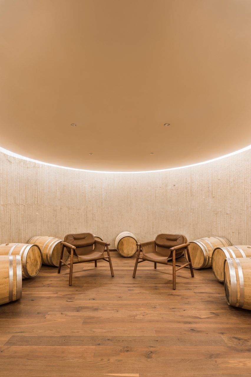Barrels inside a distillery